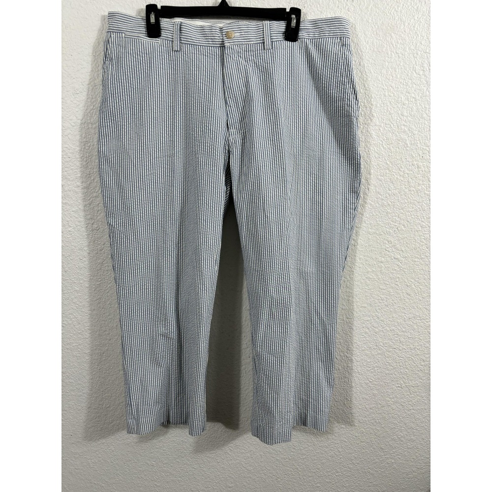 Vintage Polo Ralph Lauren Pants Mens 38x24 Seersucker Striped Blue *Altered